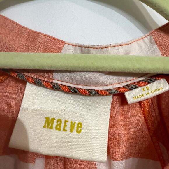 Anthropologie Maeve Orange Gingham Button Down Sz XS - Picture 6 of 13